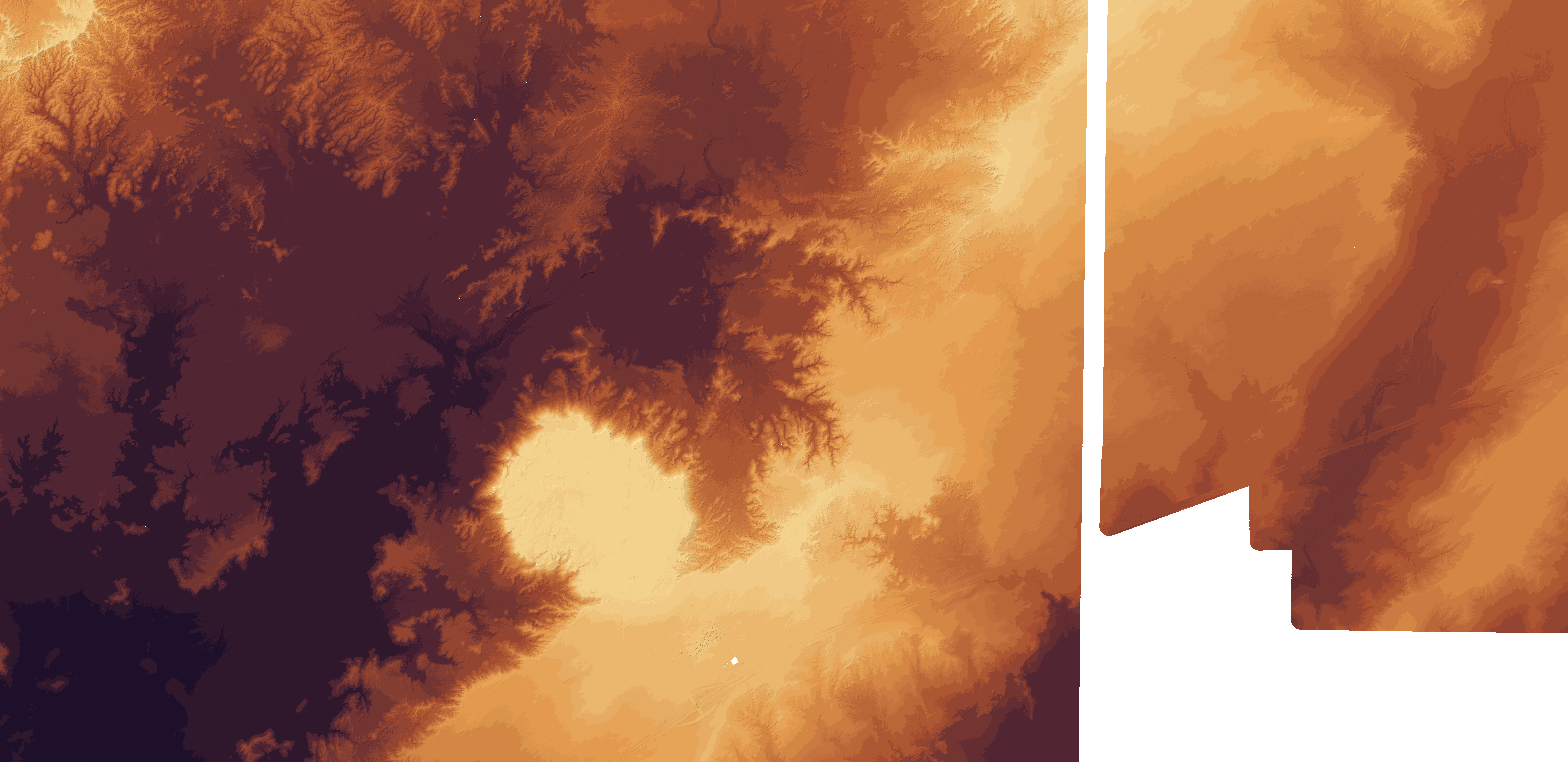 Orange LiDAR color relief terrain overlay for the Painted Desert Route 66 corridor